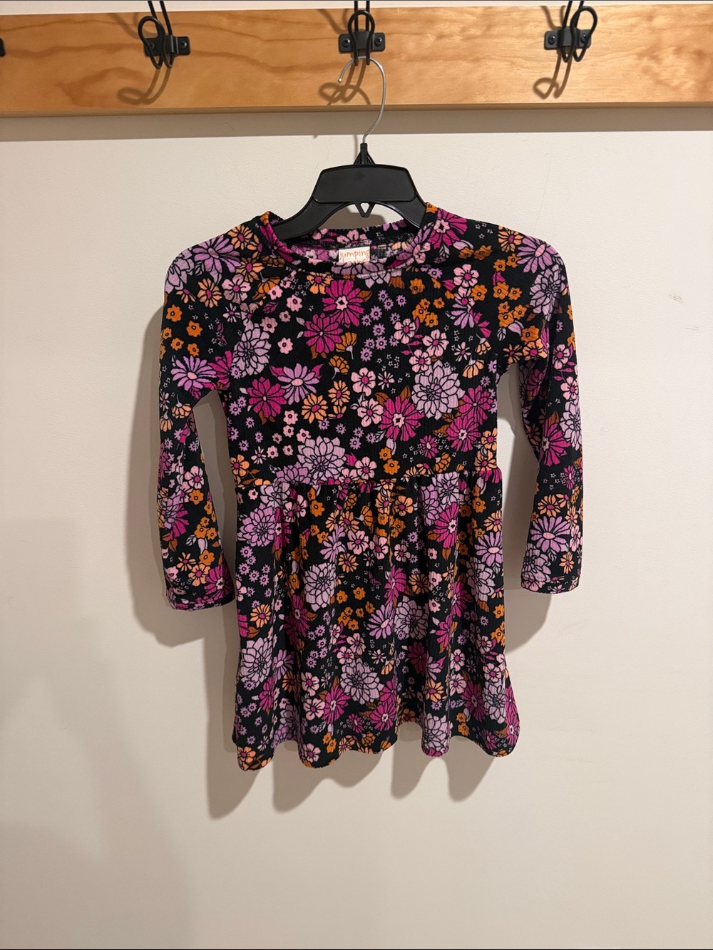 jumping beans Black Floral Knit Dress with Pink & Orange Flowers